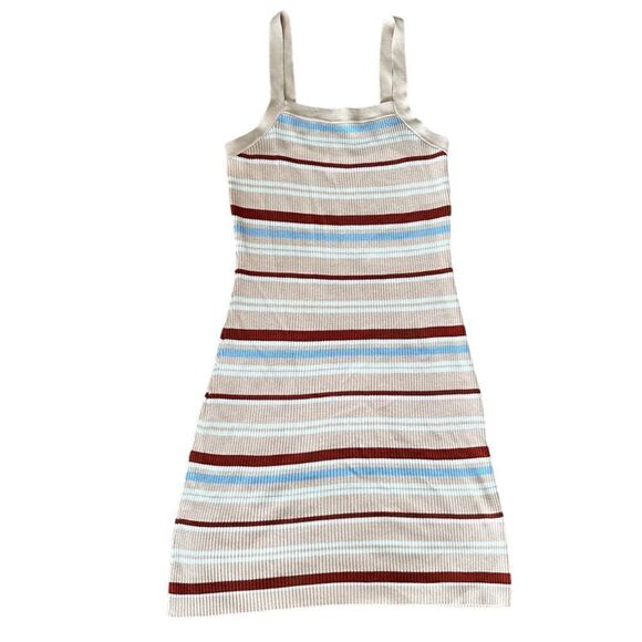 Hollister Neutral Minimalist Coastal Brown Striped Sleeveless Bodycon Mini Dress - Picture 6 of 6